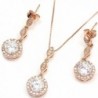 FC JORY White & Rose Gold Plated Diamante Crystal CZ Round Necklace Earring Studs Jewelry Set - Rose gold - CB11MLZQJ5T