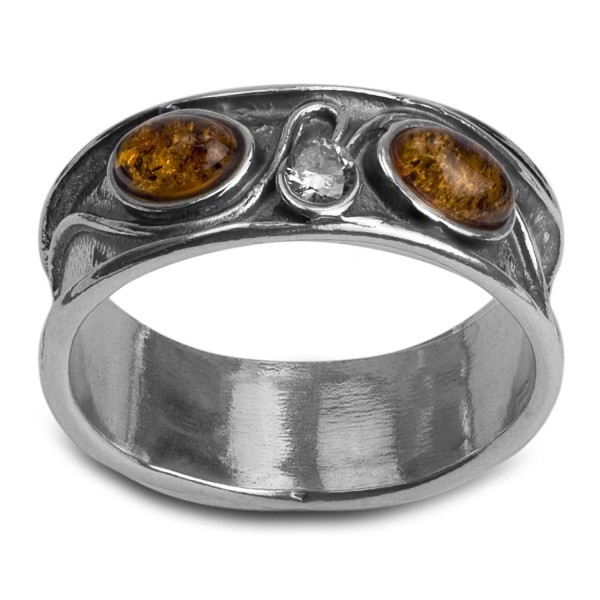 Sterling Silver Amber and Crystal Oval Band Ring - CZ11LGRH3HB