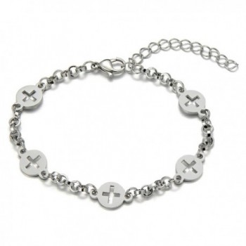 Stainless Steel Anklet Bracelet with Charms of Circles and Crosses - CY123D839F5