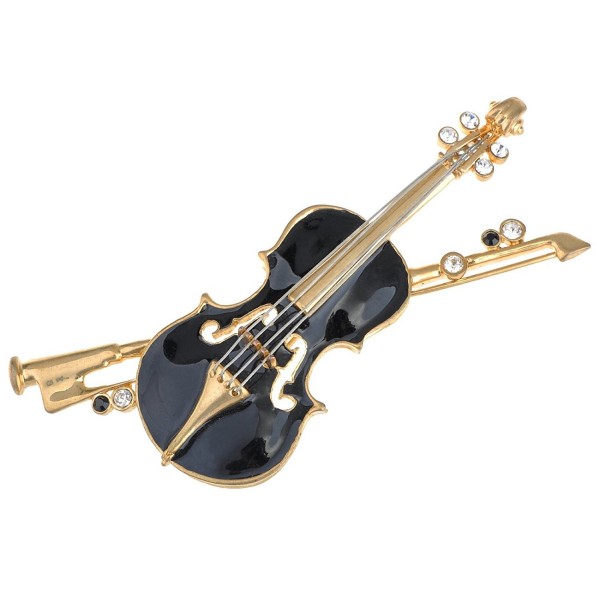 Alilang Elegant Black Enamel Rhinestone Crystal Violin Bow Cello Fiddle Music Instrument Brooch Pin - CG1143STBGB