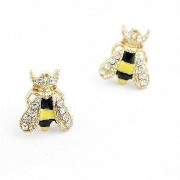 Topro Lovely Jewelry Crystal Rhinestone Gold Bee Earrings Animal Ear Studs - CX11X9VZGXP