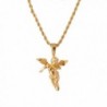 Yellow Gold Tone Cherub Guardian Angel and Rope Chain Necklace - CF11L7MYPHV