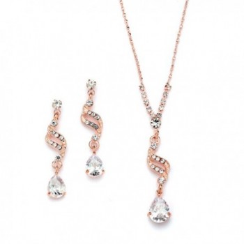 Mariell Graceful Rose Gold CZ Teardrop Necklace & Earrings Jewelry Set - Brides- Bridesmaid & Prom Glam - CN17YISCERO