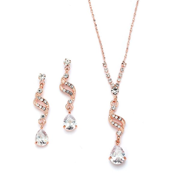 Mariell Graceful Rose Gold CZ Teardrop Necklace & Earrings Jewelry Set - Brides- Bridesmaid & Prom Glam - CN17YISCERO
