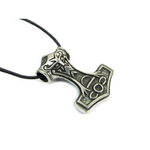 Thor's Hammer Pewter Pendant on Cord Necklace- The Norse Collection - CB1157A5F3V