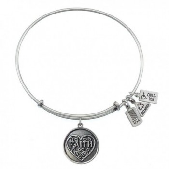 Wind and Fire Faith Charm Bangle Bracelet (Antique Silvertone Finish) - CR11WT72RI7