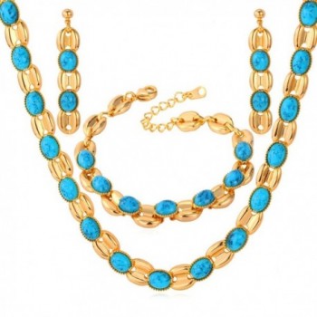 U7 Jewelry Set 18K Yellow Gold Plated/Platinum Plated Turquoise Bib Necklace- Bracelet and Earrings Set For Women - CT123DZILI3