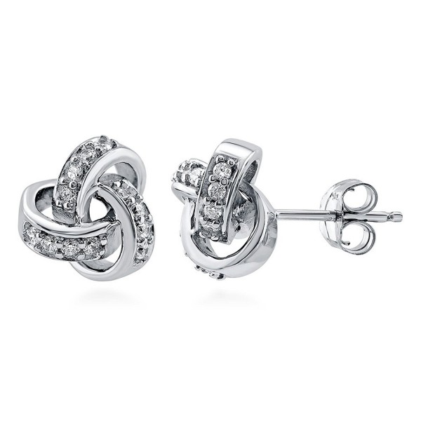 BERRICLE Rhodium Plated Sterling Silver Cubic Zirconia CZ Love Knot Stud Earrings - C9113OXKCJL