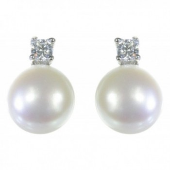 Classical 925 Sterling Silver 7.0mm Freshwater Cultured Pearl Women Stud Earrings with Cubic Zirconia/CZ - CX11HPH7LY1