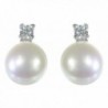 Classical 925 Sterling Silver 7.0mm Freshwater Cultured Pearl Women Stud Earrings with Cubic Zirconia/CZ - CX11HPH7LY1