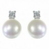Classical 925 Sterling Silver 7.0mm Freshwater Cultured Pearl Women Stud Earrings with Cubic Zirconia/CZ - CX11HPH7LY1