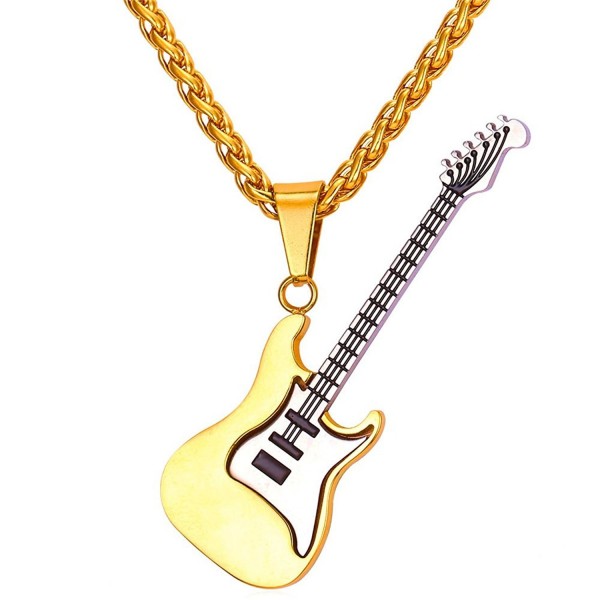 U7 Men Women Music Jewelry R&B Rock Electric Guitar Bass Pendant Necklace - CM12GQFLZPN