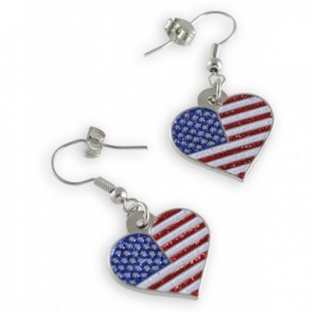 American Patriotic Heart Glitter Earrings in Women's Drop & Dangle Earrings