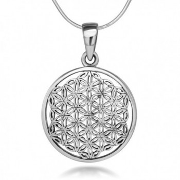 925 Sterling Silver Flower of Life Mandala 22 mm Circle Round Charm Pendant Necklace- 18 inches - CH11W4HEYNX