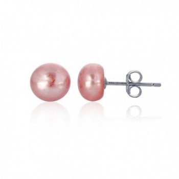 Sterling Silver 6-7MM Fresh Water Pearl Stud Earrings (Pink) - CH12LPGOLKJ