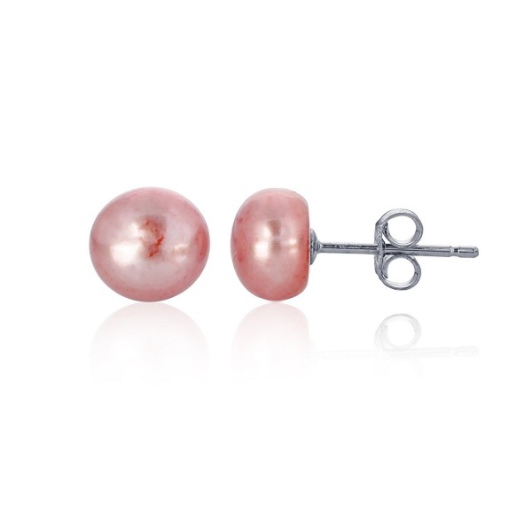 Sterling Silver 6-7MM Fresh Water Pearl Stud Earrings (Pink) - CH12LPGOLKJ