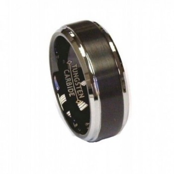 8Mm Black Brush Center Polish Stepped Edge Tungsten Carbide Wedding Band Ring - CT11NW96K1V