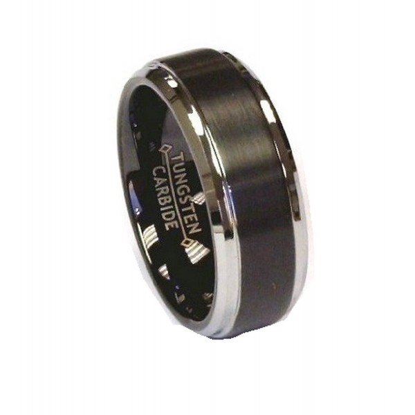 8Mm Black Brush Center Polish Stepped Edge Tungsten Carbide Wedding Band Ring - CT11NW96K1V