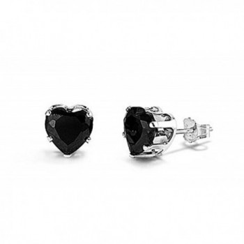 Sterling Silver Black 5mm Heart Cubic Zirconia CZ Stud Earrings - CI117XRUOQZ