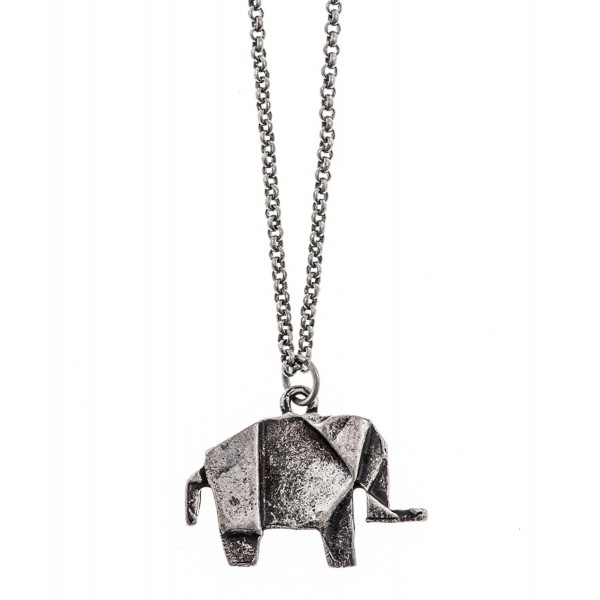 Shagwear Woman's Necklace Long Retro Vintage Antique Silver Plated Tiny Origami Elephant Pendant - C311LBIK7CD