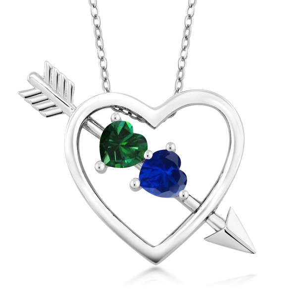 0.96 Ct Green Simulated Emerald Blue Simulated Sapphire Silver Heart & Arrow Pendant - CE128NXUXX1