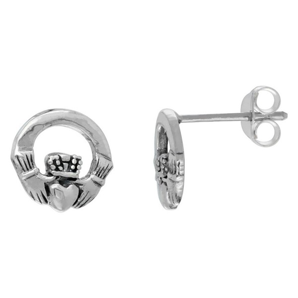 Sterling Silver Small Celtic Claddagh Stud Earrings- 3/8 inch wide - CU11BH68MCB