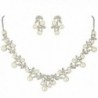 EVER FAITH Women's Simulated Pearl Vine Leaf Bowknot Necklace Earrings Set - CO11LB8WLUT