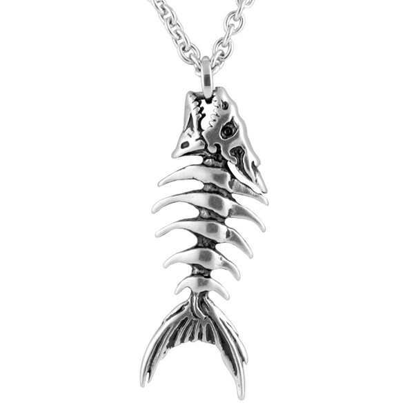 Controse Silver-Toned Stainless Steel Fish Bones Necklace 17" - 19" Adjustable Chain - C012GK5DJSF
