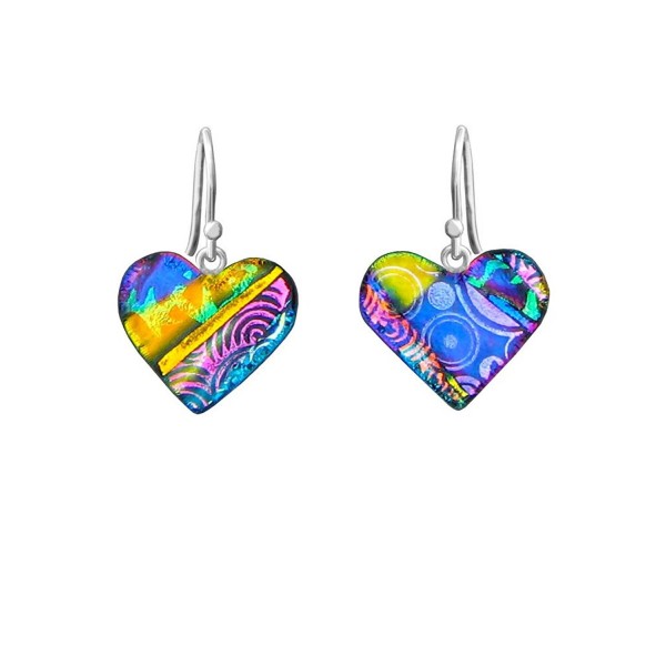 DreamGlass Sterling Silver and Dichroic Glass Multi-Color Patch Heart Earrings - CL11IWMCL7Z