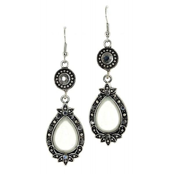Victorian Style Tear Drop and Marcasite Earrings - White - C311CLREAO3