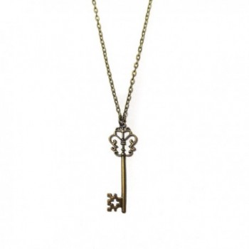 Brass Filigree Skeleton Key Pendant Necklace with 18" Chain - CM12L1BLLBP