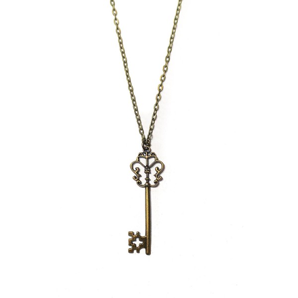 Brass Filigree Skeleton Key Pendant Necklace with 18" Chain - CM12L1BLLBP