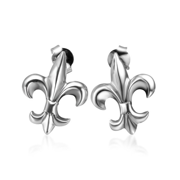 925 Sterling Silver Fleur De Lis Symbol Stud Earrings - CB11OTE8XNV