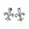 925 Sterling Silver Fleur De Lis Symbol Stud Earrings - CB11OTE8XNV