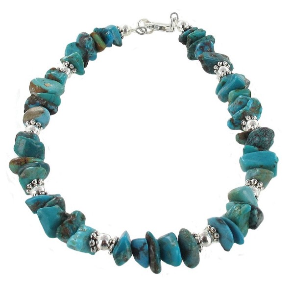 Womens Turquoise & Sterling Silver Ladies Beaded Gemstone Anklet with Daisies - C911CPAMUGB