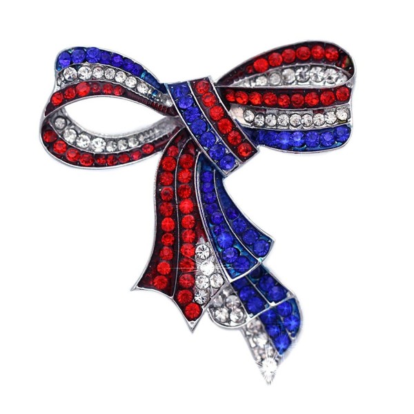4th of July American Flag Design Bow Ribbon Brooch Pin Independence Day Gift - Silver-tone - C311Z5FGJ43