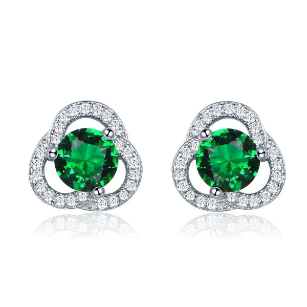 GULICX Floral Round Cubic Zirconia Stud Earrings Emerald-color Silver Tone - C712LUC5JA3