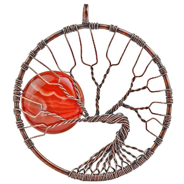 SUNYIK Tumbled Stone Tree of Life Pendant-Handmade Wire Wrapped Heaing Jewelry - 1-Carnelian(Full Moon) - C212O1WLJUL