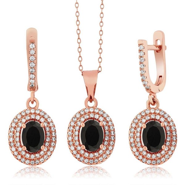 3.67 Ct Black Onyx 925 Rose Gold Plated Silver Pendant Earrings Set - CH11O5BB7QD