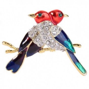 EVER FAITH Women's Crystal Multicolor Enamel Sweet Couple Sparrow Bird Brooch Clear Gold-Tone - CV12GG28Y05