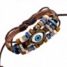 Vintage Evil Eye Charm Wood Beads Leather Cuff Bracelet 3 Wraps - CW12GE9TRAZ