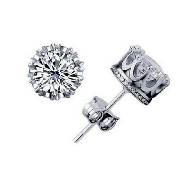 Henai Swarovski Elements Sparkling Diamond Stud Platinum Plating Crown Earrings - CO12EC9UH6X