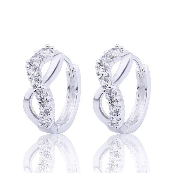 GULICX Jewellery Lucky Figure 8 Hoop Pierced Huggie Earrings with Clear CZ Silver Tone for Bridesmaid - CR122LOTIJX