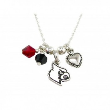 Louisville Cardinals Red Black Austrian Crystal Heart Silver Chain Necklace UL - CT11QZRH8JZ