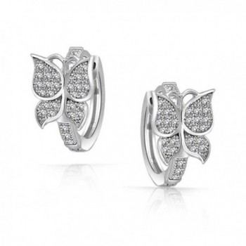 Bling Jewelry .925 Silver Micro Pave CZ Butterfly Huggie Hoop Earrings Rhodium Plated - CR110YEA1G1