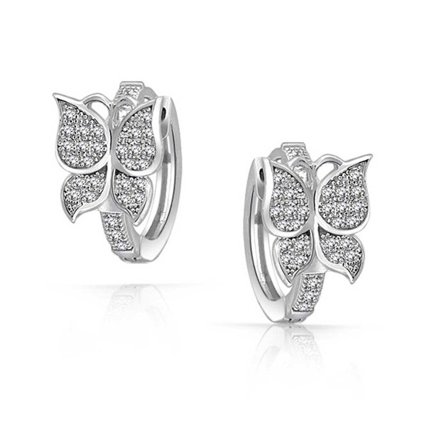 Bling Jewelry .925 Silver Micro Pave CZ Butterfly Huggie Hoop Earrings Rhodium Plated - CR110YEA1G1