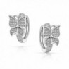 Bling Jewelry .925 Silver Micro Pave CZ Butterfly Huggie Hoop Earrings Rhodium Plated - CR110YEA1G1