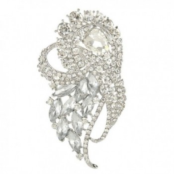 EVER FAITH Austrian Crystal Wedding Elegant Flower Teardrop Bouquet Brooch - Clear Silver-Tone - CC11C7ZA0PR