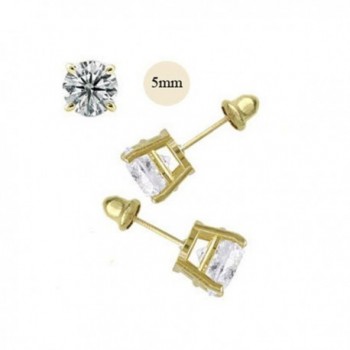 14K Yellow Gold 5mm Round Simulated Diamond Stud Earring Set on Prong Setting- Screw Back Post - CO11ZZF5CRN