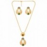 Touchstone gold tone Indian bollywood beautiful mesh and cut work faux pearls emerald jewelry pendant set - CW12OCZDZ52